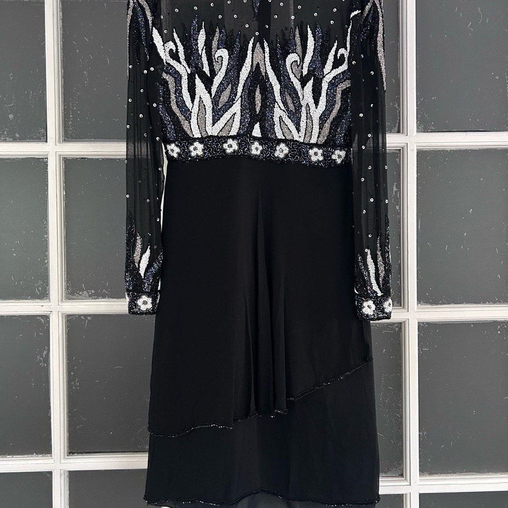 Elegant Black and White Embellished Dress